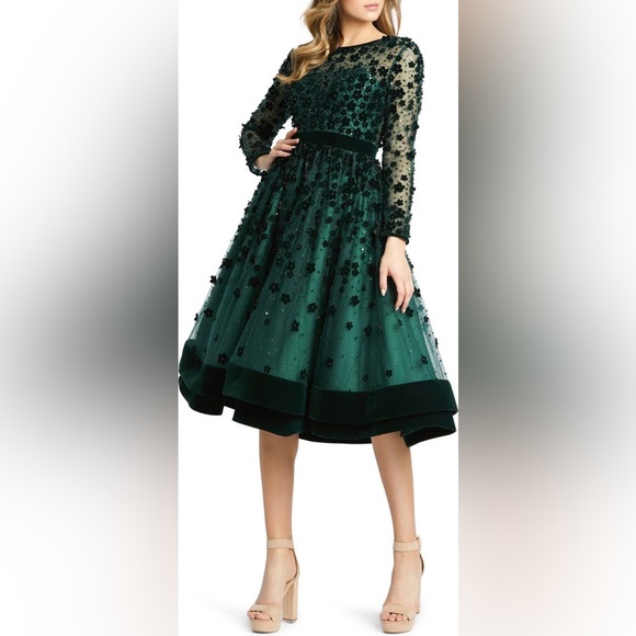 MAC DUGGAL Floral Embellished Fit & Flare Midi Dress Size 12 $498. - Picture 1 of 8